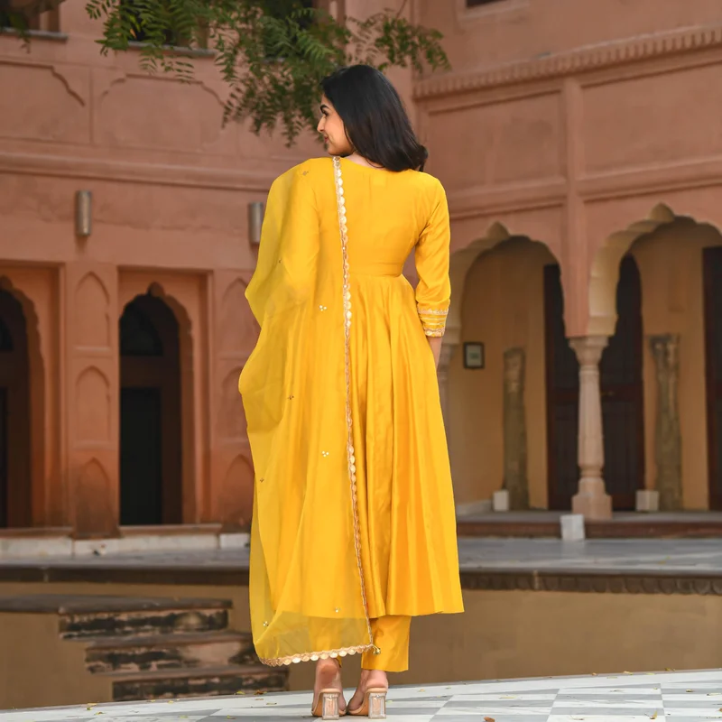 GoSriKi  GoSriKi Women's Rayon Blend Anarkali Solid Kurta with Pant & Dupatta (SITAPATI Yellow-GS_3XL_Yellow_XXX-Large) for Women | Best Price UAE